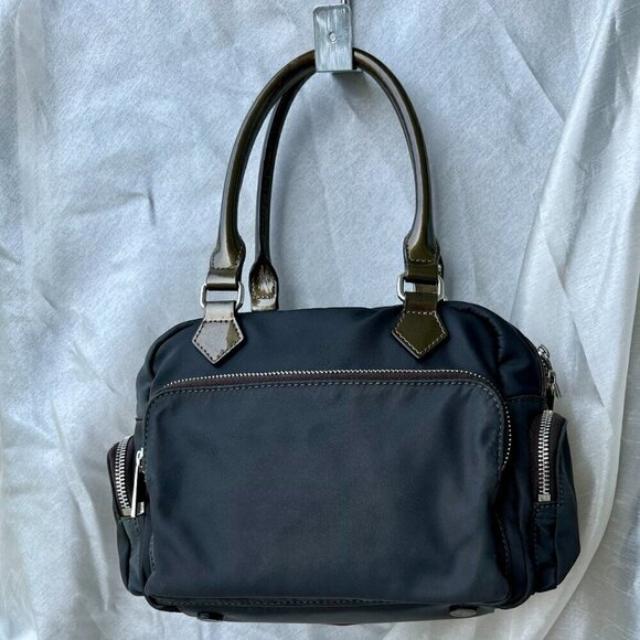 MZ Wallace Kara Satchel Bag Nylon Patent Leather Trim Dual Handle 6 Pockets Gray - Picture 4 of 16